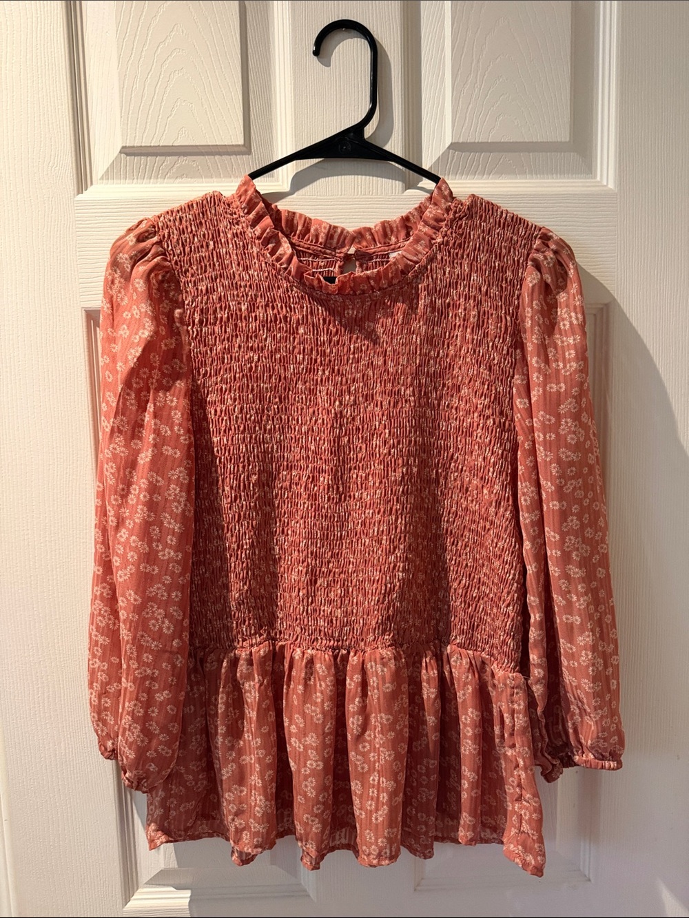 Smocked Ruffle Hem Peasant Blouse - Dusty Rose Floral